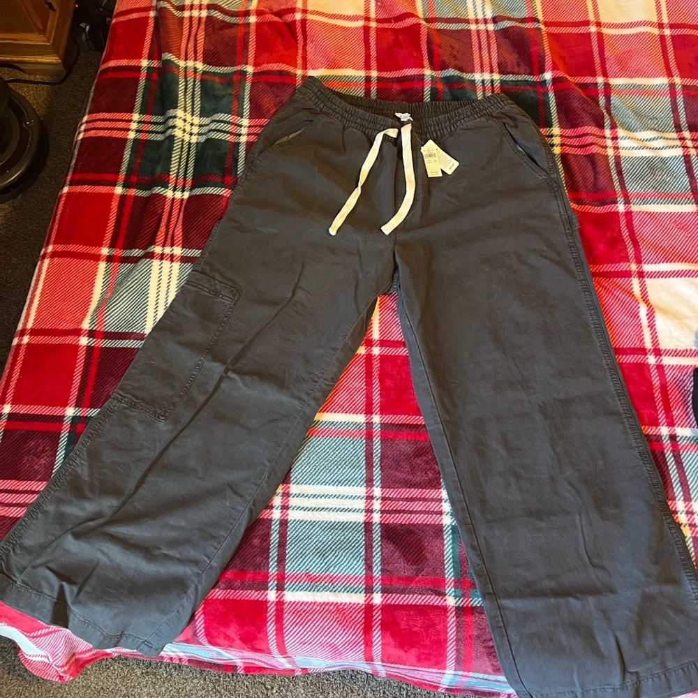 Aerie Charcoal Gray Drawstring Cargo Pants, Wide Leg